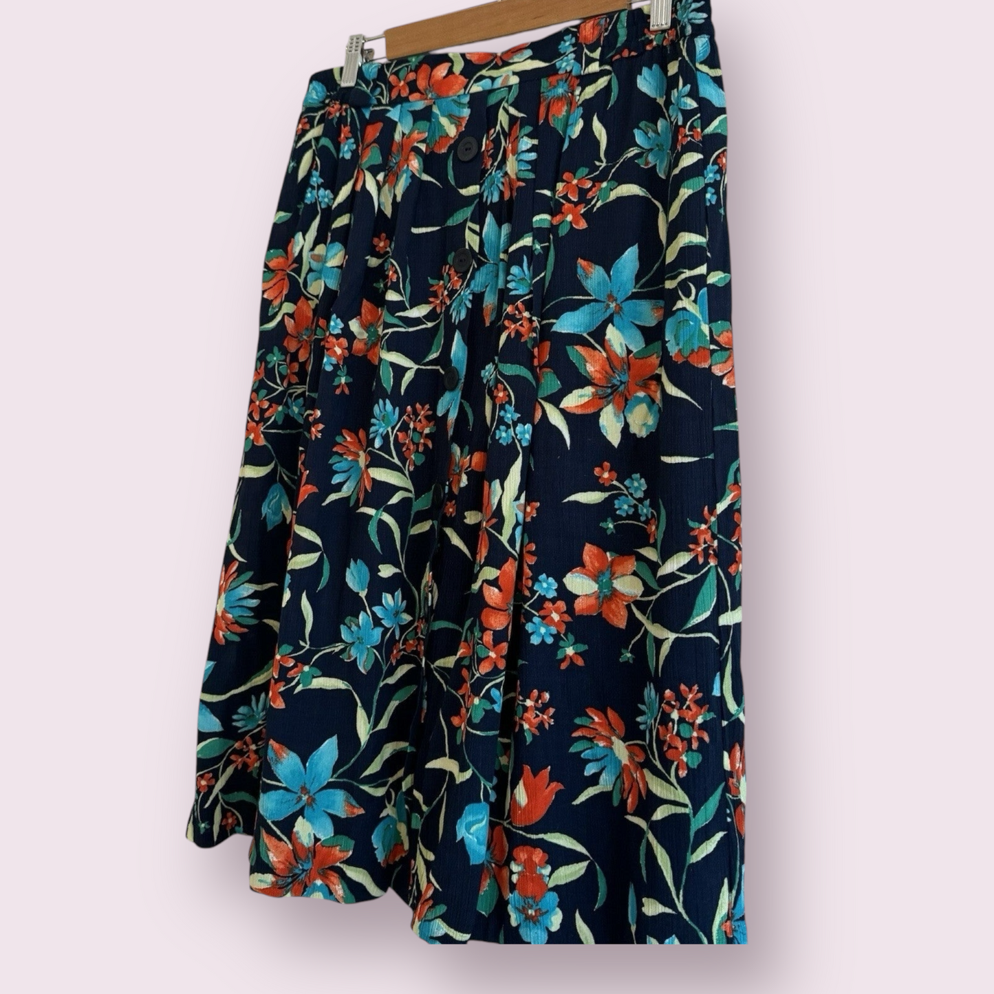 C&A Canda Size 10 UK Pretty Blue Floral Button Down Lined Knee Length Skirt