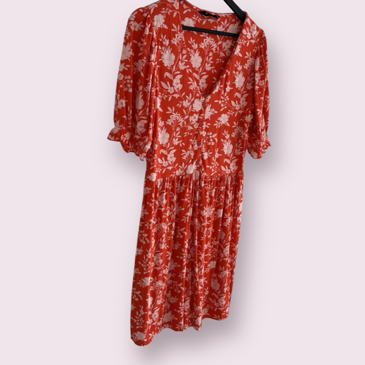 F&F Red Floral Size 14 UK Short Sleeve Knee Length Summer Dress