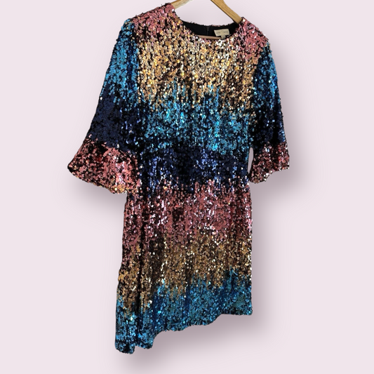 Love & Roses Multi Sequin Size 18 UK Party Occasion 3/4 Sleeve Dress