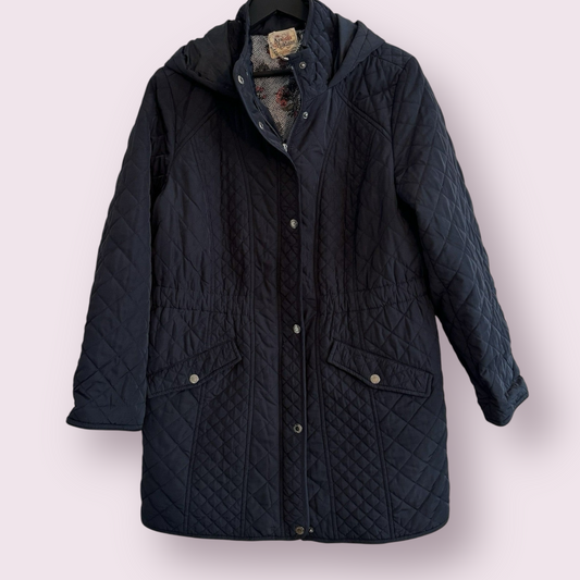 Arabella Addison Size 12-14 UK Blue Quilted Long Sleeved Hooded Jacket With Pockets