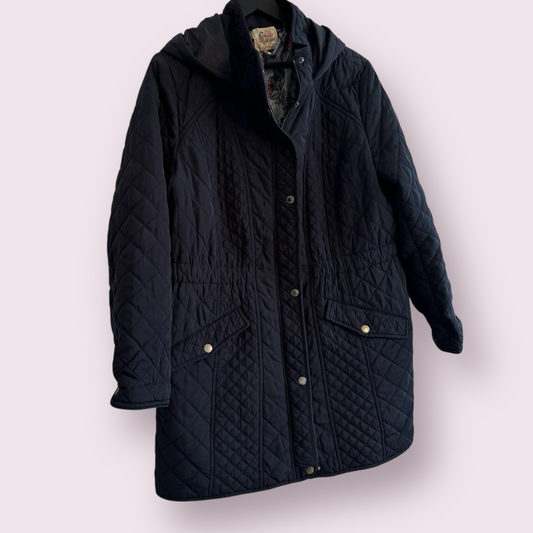Arabella Addison Size 12-14 UK Blue Quilted Long Sleeved Hooded Jacket With Pockets