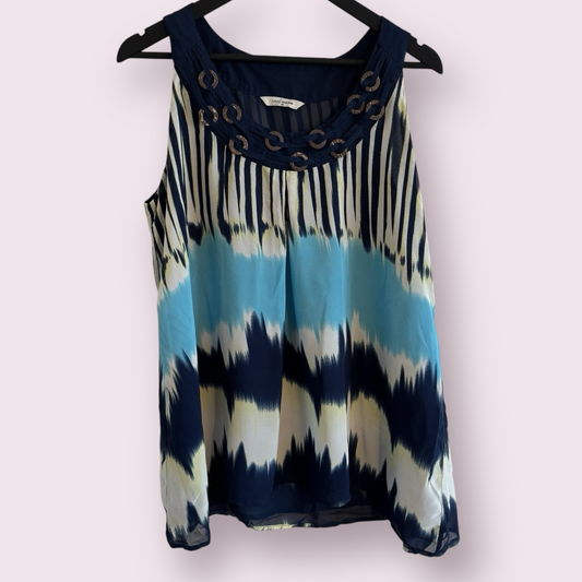 Simply Stock Shop Blue Mix Size 16 UK Sleeveless Button Accent Abstract Top