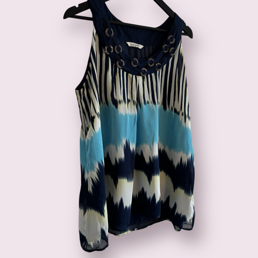 Simply Stock Shop Blue Mix Size 16 UK Sleeveless Button Accent Abstract Top