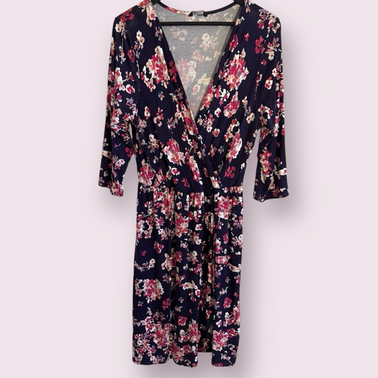 M&Co Multi Floral Size 18 UK Faux Wrap 3/4 Sleeve V Neck Dress