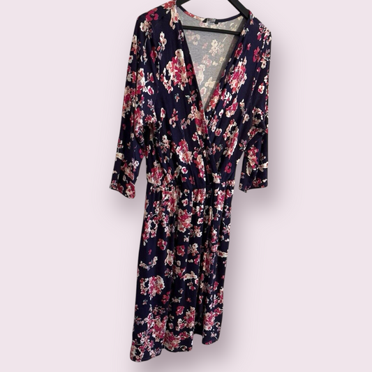 M&Co Multi Floral Size 18 UK Faux Wrap 3/4 Sleeve V Neck Dress
