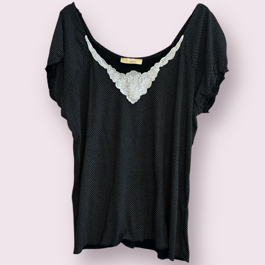 Agenda Size 22 UK Black Polka Dot Off The Shoulder Embroidered Neck Top