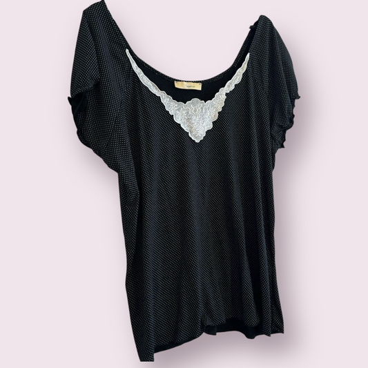 Agenda Size 22 UK Black Polka Dot Off The Shoulder Embroidered Neck Top
