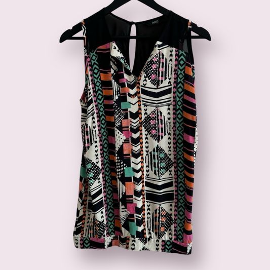 Next Size 12 UK Multicoloured Abstract Sleeveless V-Neck Top