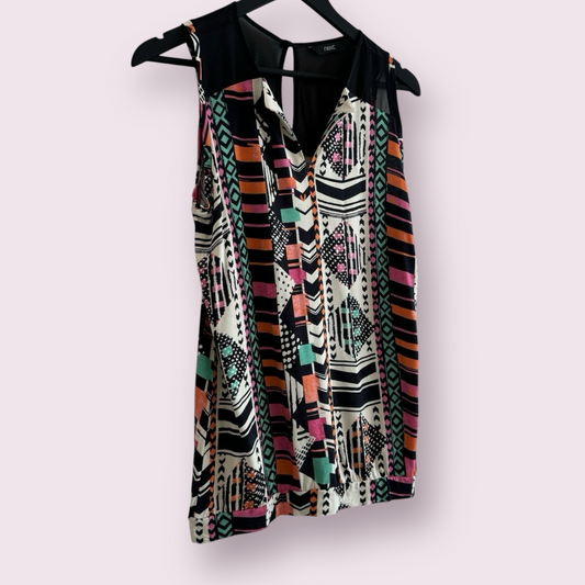 Next Size 12 UK Multicoloured Abstract Sleeveless V-Neck Top