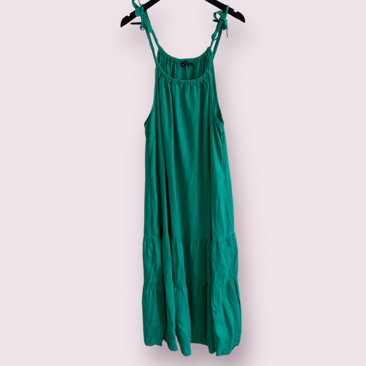 Marks & Spencer Spearmint Green Size 16 UK Sleeveless Tiered Midi Dress Linen Blend