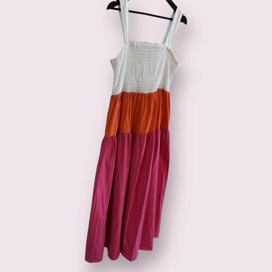 Joules Colourful Stripe Size 16 UK Sleeveless Ruched Tiered Midi / Long Dress