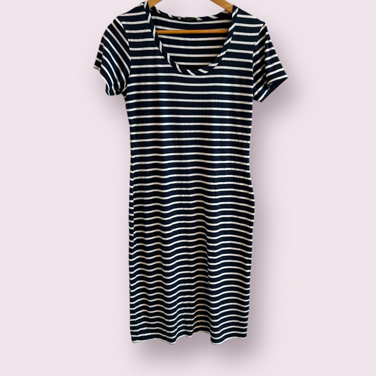 Oasis Navy Blue Stripe Size 12 UK / M Short Sleeve Casual T-Shirt Bodycon Dress