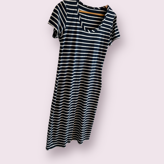 Oasis Navy Blue Stripe Size 12 UK / M Short Sleeve Casual T-Shirt Bodycon Dress
