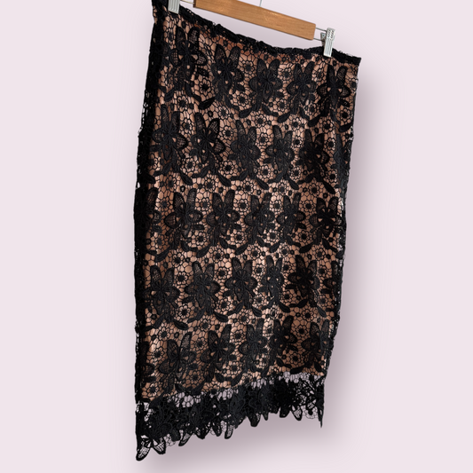Atmosphere Black Nude Lace Size 14 UK Knee Length Lined Skirt