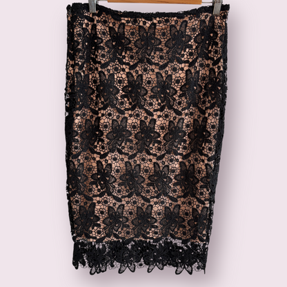 Atmosphere Black Nude Lace Size 14 UK Knee Length Lined Skirt