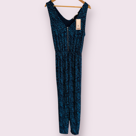 New TU Teal Blue Print Size 16 UK Sleeveless Jumpsuit RRP £18