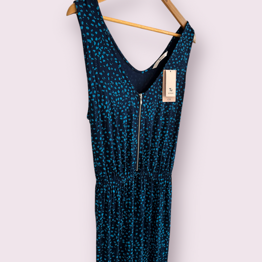New TU Teal Blue Print Size 16 UK Sleeveless Jumpsuit RRP £18