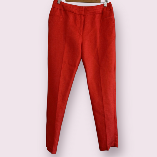 Next Size 10 UK Orange Cropped Smart Linen Blend High Waisted Trousers