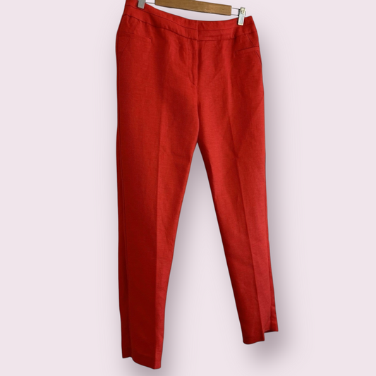 Next Size 10 UK Orange Cropped Smart Linen Blend High Waisted Trousers