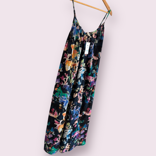 New Next Multi Abstract Floral Size 14 UK Sleeveless Cotton Slits Summer Dress