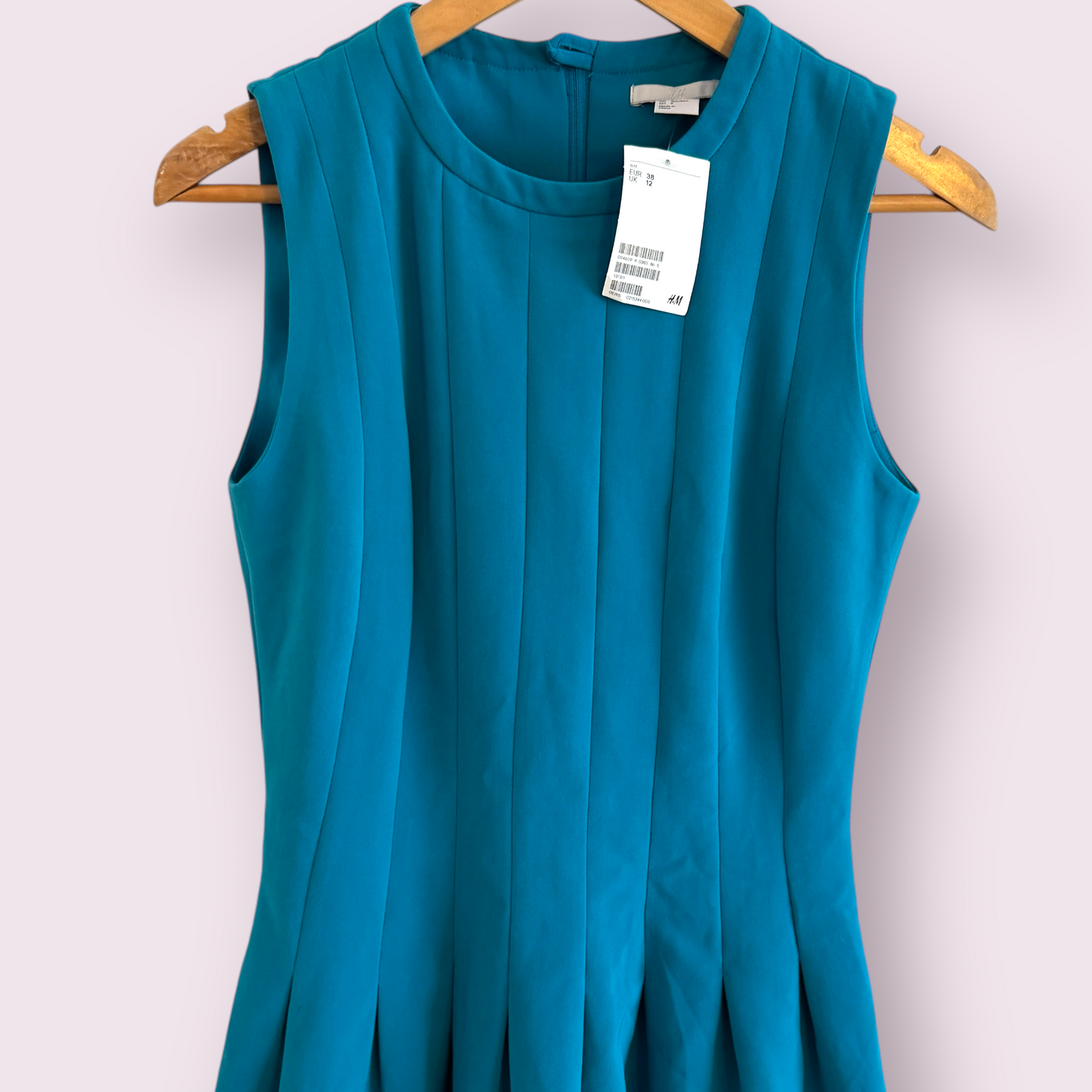 New H&M Turquoise Blue Size 12 UK Sleeveless Fit Flare Knee Length Dress