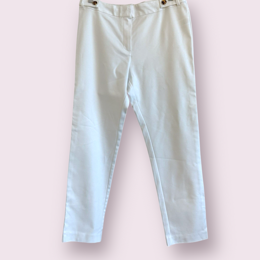 F&F Size 12 UK Ivory Flat Front Button Accent High Waisted Trousers