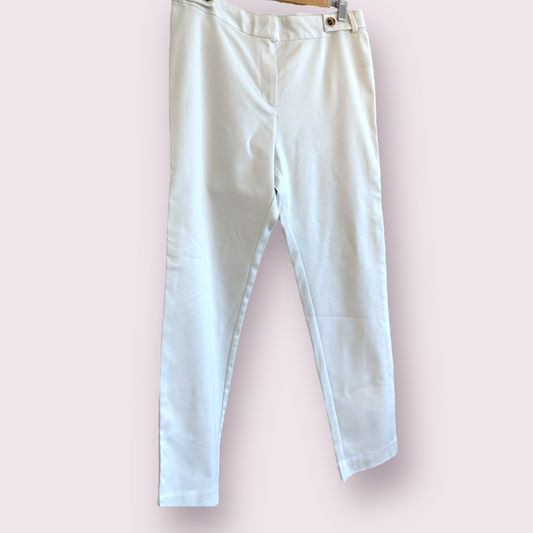 F&F Size 12 UK Ivory Flat Front Button Accent High Waisted Trousers