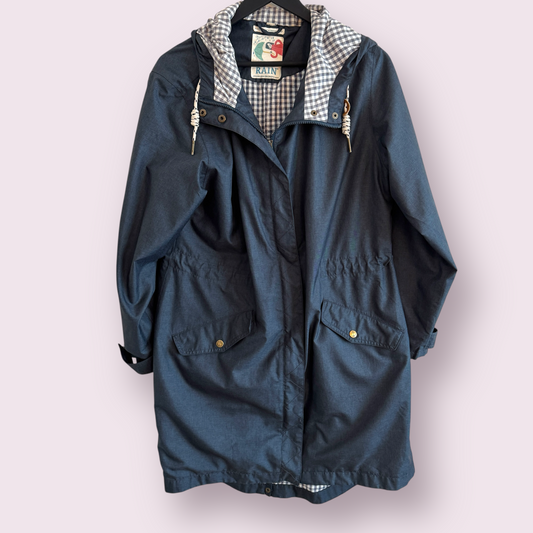 Seasalt Dark Blue Size 14 UK Waterproof Hooded Rain Jacket Coat