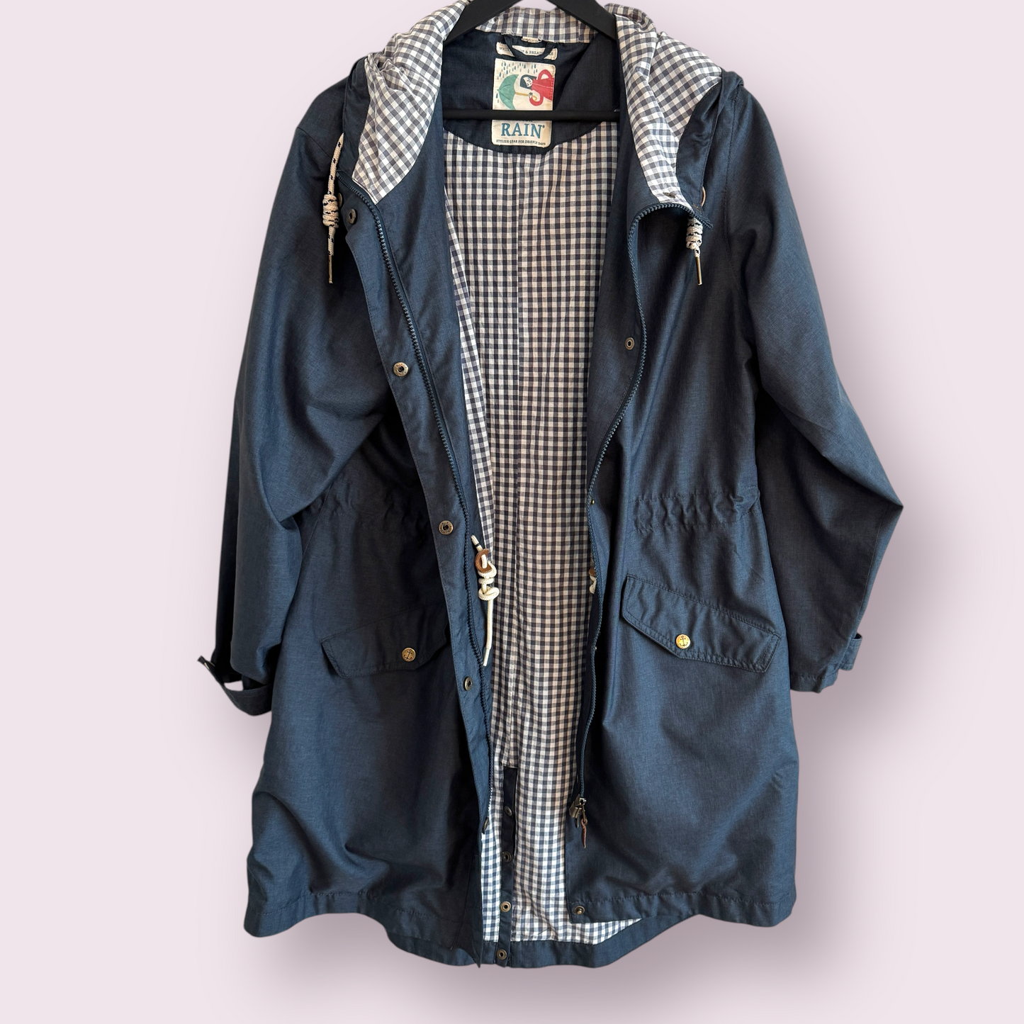 Seasalt Dark Blue Size 14 UK Waterproof Hooded Rain Jacket Coat