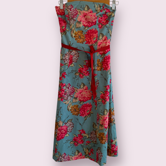 Coast Multi Floral Pretty Size 8 UK Strapless Lined Occasion Dress Knee Length