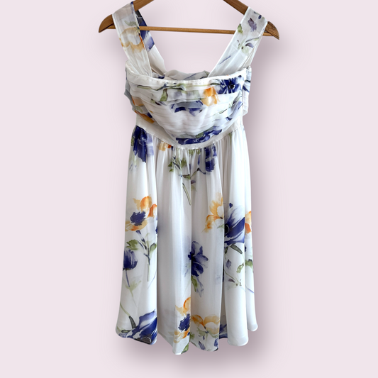 Coast White Multi Floral Size 10 UK Detatchable Straps Occasion Lined Short Dress