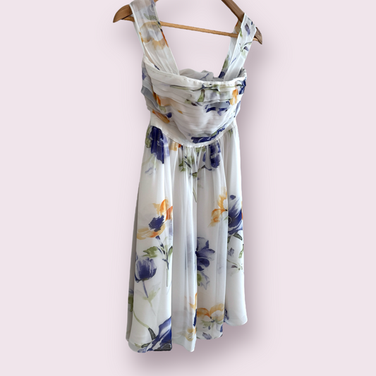 Coast White Multi Floral Size 10 UK Detatchable Straps Occasion Lined Short Dress