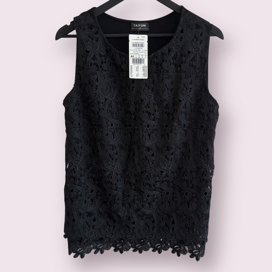 NEW Taifun Black Openwork Size 16-18 UK Sleeveless Layered Top RRP £75