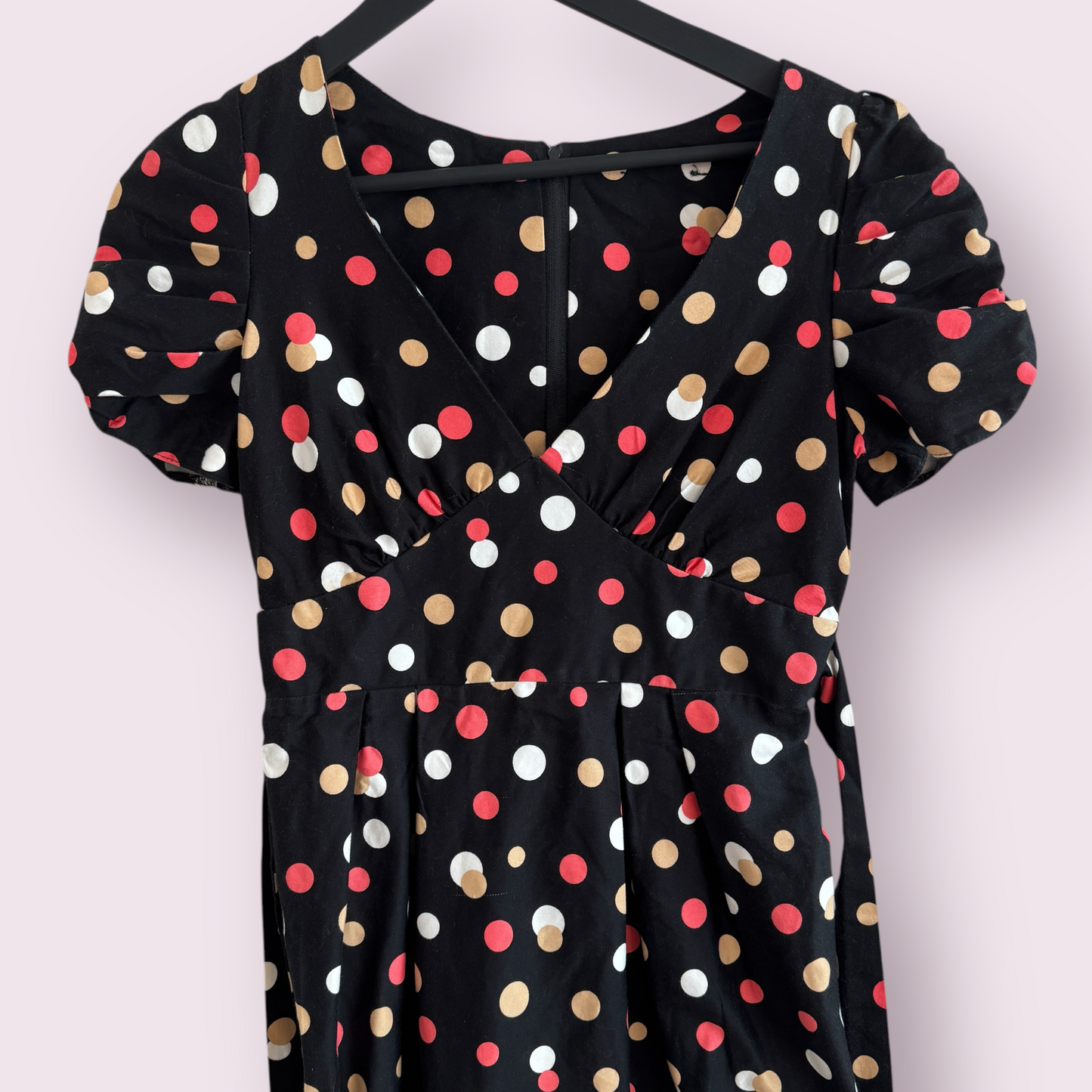 Dorothy Perkins Black Multi Polka Size 8 UK Short Sleeve Belted Knee Dress