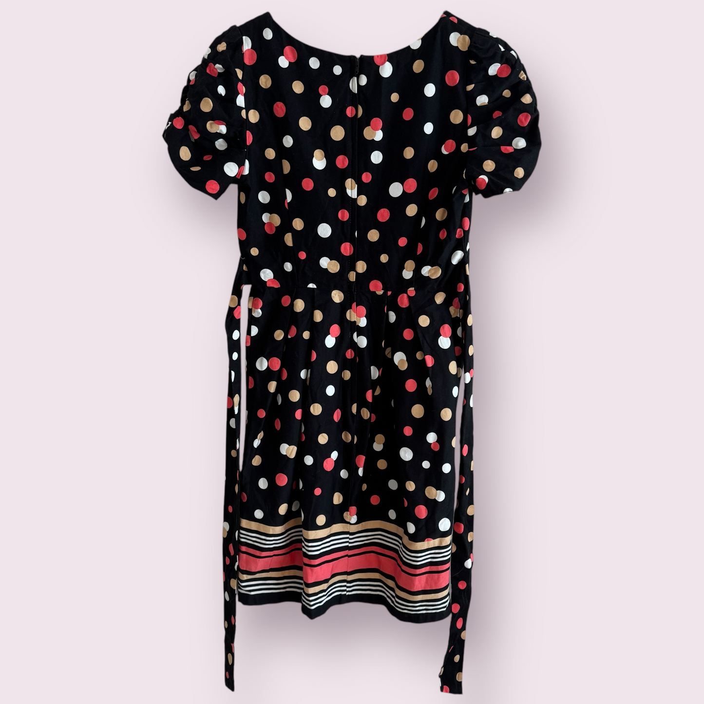 Dorothy Perkins Black Multi Polka Size 8 UK Short Sleeve Belted Knee Dress