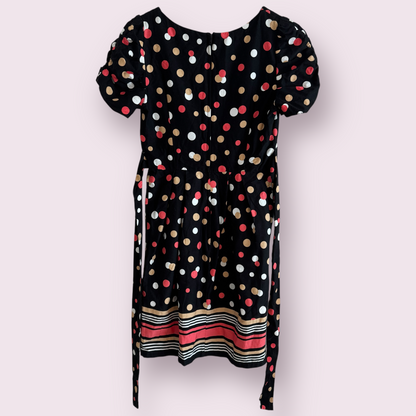 Dorothy Perkins Black Multi Polka Size 8 UK Short Sleeve Belted Knee Dress