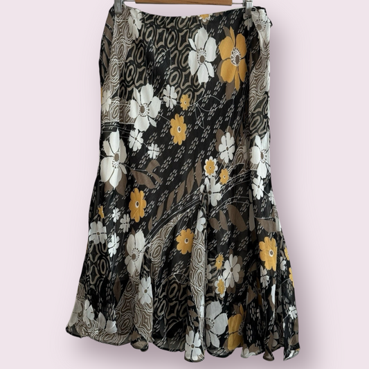 Heather Valley Size 18 UK Brown Floral Flare Midi Lined Skirt