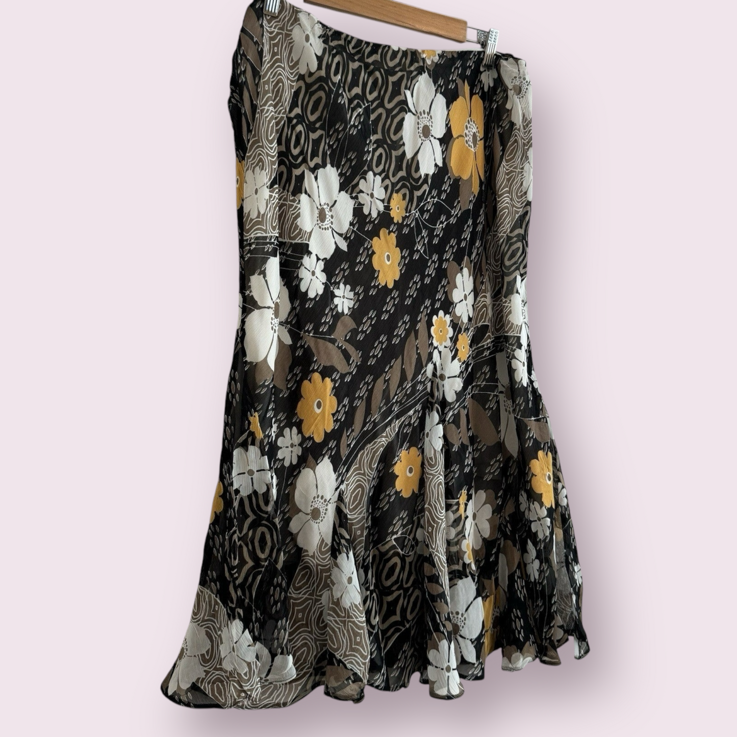 Heather Valley Size 18 UK Brown Floral Flare Midi Lined Skirt