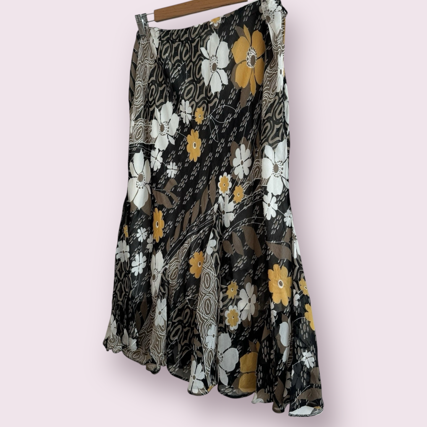 Heather Valley Size 18 UK Brown Floral Flare Midi Lined Skirt
