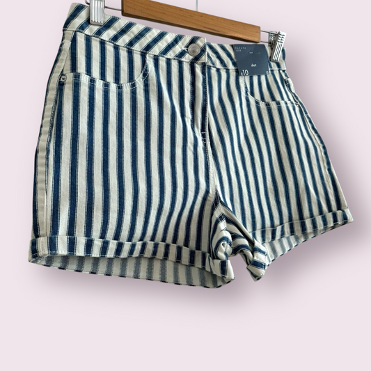 NEW Papaya Size 10 UK Short Blue Striped Turn Up Denim Shorts