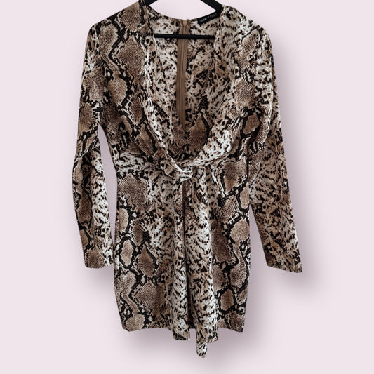 I Saw It First Animal Print Size 12 UK Long Sleeve Faux Wrap Dress