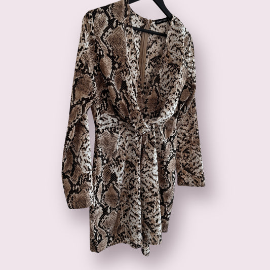 I Saw It First Animal Print Size 12 UK Long Sleeve Faux Wrap Dress