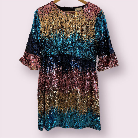 Love & Roses Multi Sequin Size 18 UK Party Occasion 3/4 Sleeve Dress