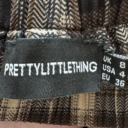 PrettyLittleThing Tartan Mix Check Size 8 UK Pockets Wide Leg Trousers Pull On